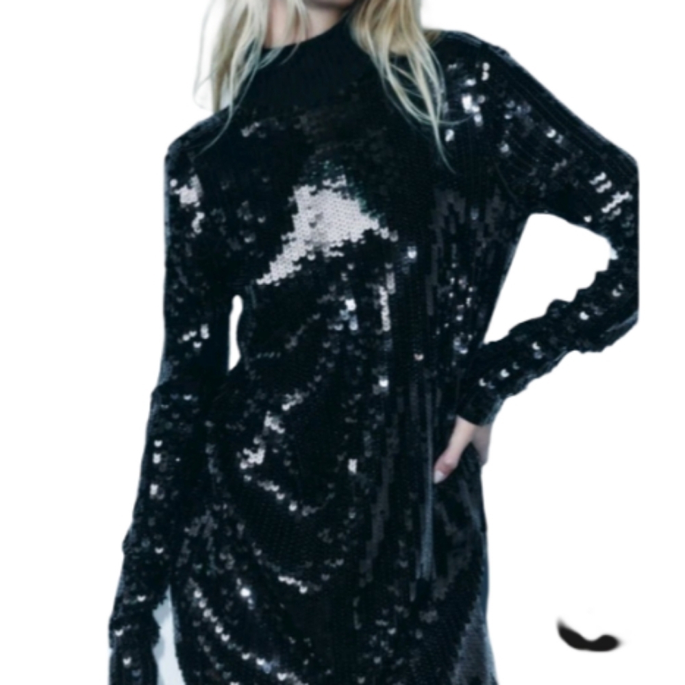 Zara Womens Black Sheath Long Sleeve Turtleneck Dress Size S NWTAGS - Picture 3 of 6